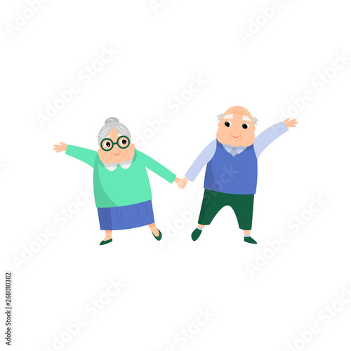 Cute lovely senior couple of woman and man dancing
