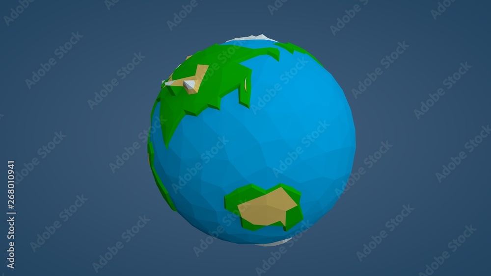 Naklejka premium Polygonal illustration of planet earth in the style of low poly. Planet on a blue background. The idea of environmental protection.