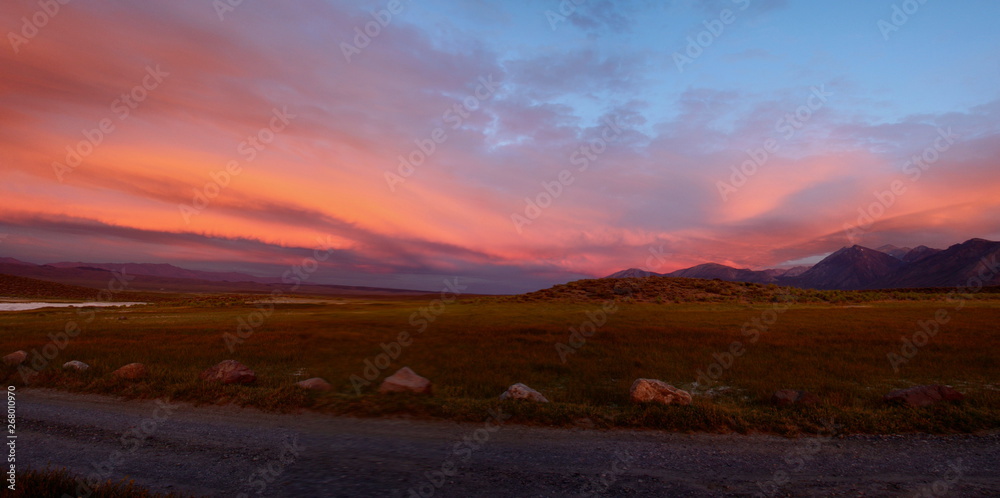 Sunset in Desert in Inyo National Forest in Sierra Nevada Mountains East of Yosemite National Park 