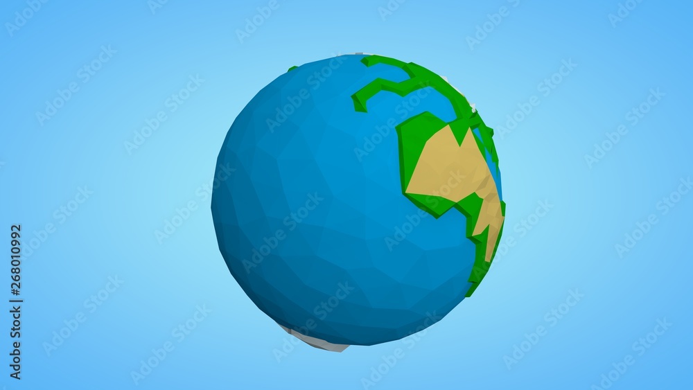 Naklejka premium Polygonal illustration of planet earth in the style of low poly. Planet on a blue background. The idea of environmental protection.