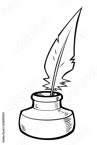 Vector feather in the ink bottle