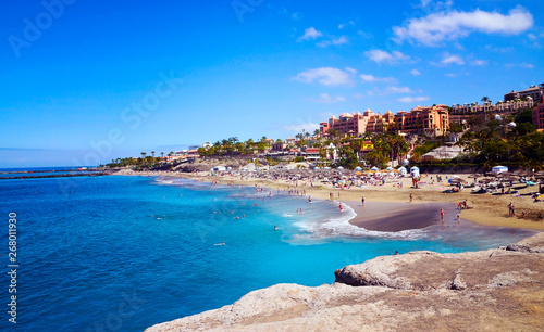El Duque beach at Costa Adeje,Tenerife, Canary Islands,Spain.Summer vacation or travel concept.