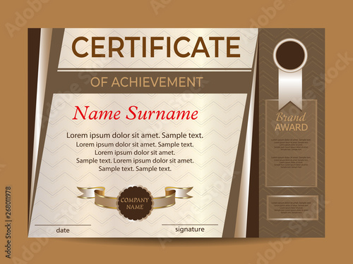 Certificate of achievement, diploma. Award winner. Reward sport. Winning the competition. Vector