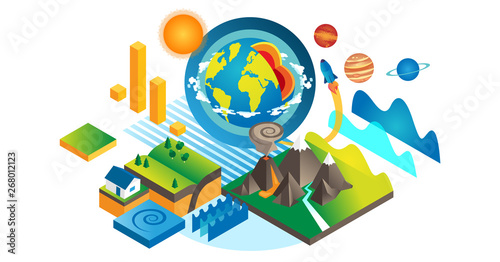 Geo isometric vector illustration. Geology and geography element collection