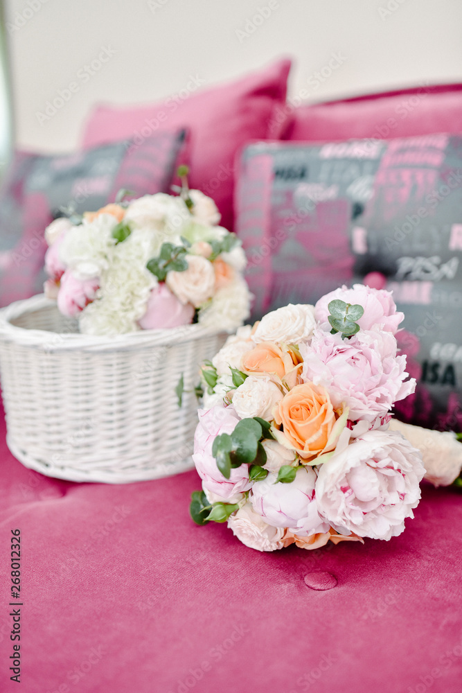 Wedding decoration. Bride's wedding bouquet. Details for wedding Wedding decoration. Bride's wedding bouquet. Details for wedding