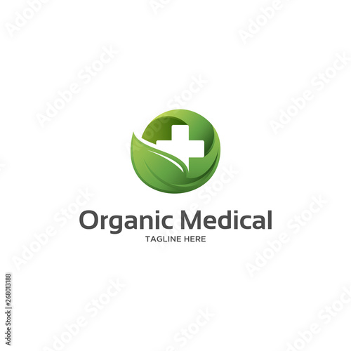 organic medical with green leaf and cross logo