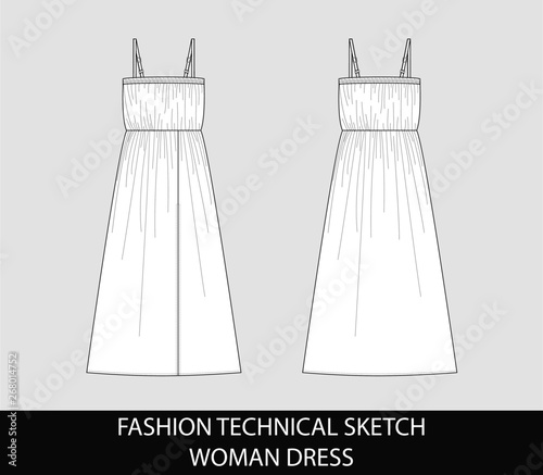 Fashion technical sketch of women long dress