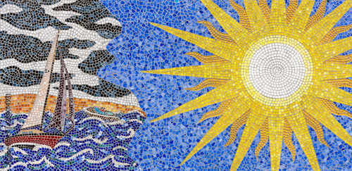 Porto Valtravaglia - Lombarida - Italy - 12/05/19 - mosaic representing a lake or sea landscape photo