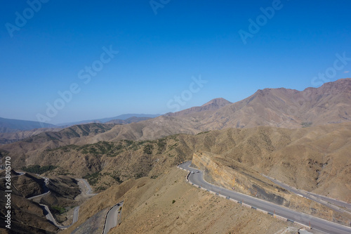 Road with lots of curves and serpentines in the Atlas Mountains between Marrakesh and Ouarzazate, Morocco