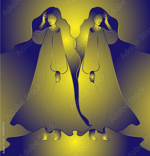 illustration with the image of a beautiful girl in the moonlight, symbolizes the zodiac sign
