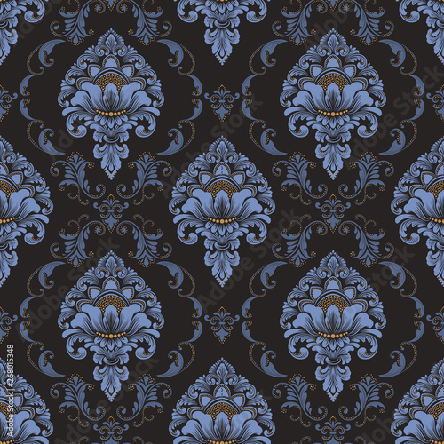 Vector damask seamless pattern background. Classical luxury old fashioned damask ornament, royal victorian seamless texture for wallpapers, textile, wrapping. Exquisite floral baroque template.