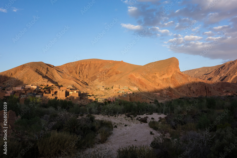 View on a mountain village in Dades Gorges, Atlas Mountains, Morocco View on a mountain village in Dades Gorges, Atlas Mountains, Morocco
