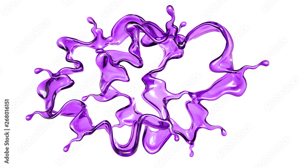 Fototapeta premium A splash of transparent liquid of a purple color on a white background. 3d illustration, 3d rendering.