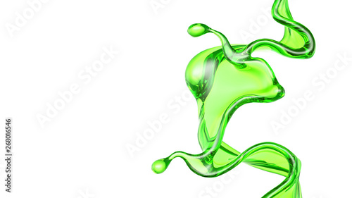 Splash of transparent liquid of a green color on a white background. 3d illustration, 3d rendering. © Pierell