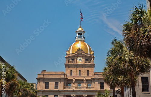 The famous gold domed city hall in Savannah, Georgia photo