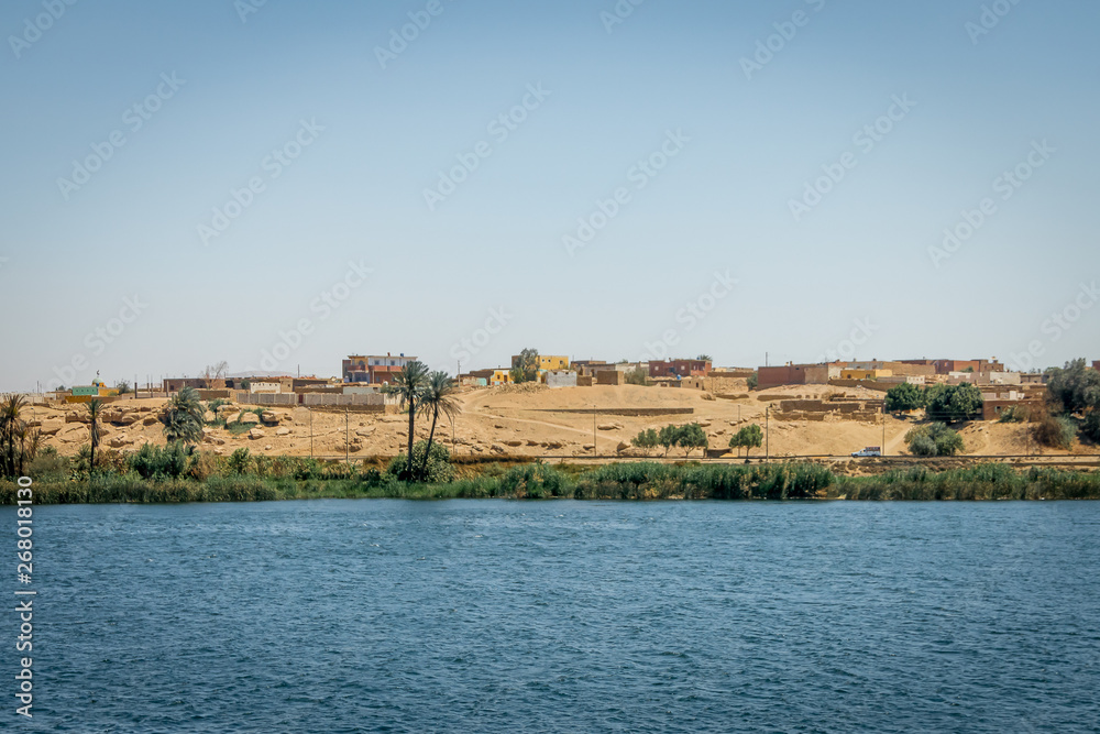 Buildings and homes on the banks of the Nile river. Egypt