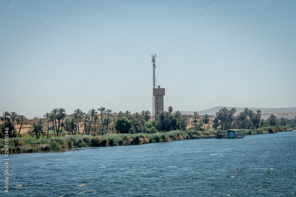 Buildings and homes on the banks of the Nile river. Egypt