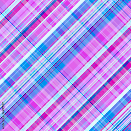 Seamless pattern in a slanting cage, tartan print in purple-pink and blue colors, vector.