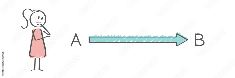 Stick Figure - Woman figuring way from A to B Stick Figure - Woman figuring way from A to B