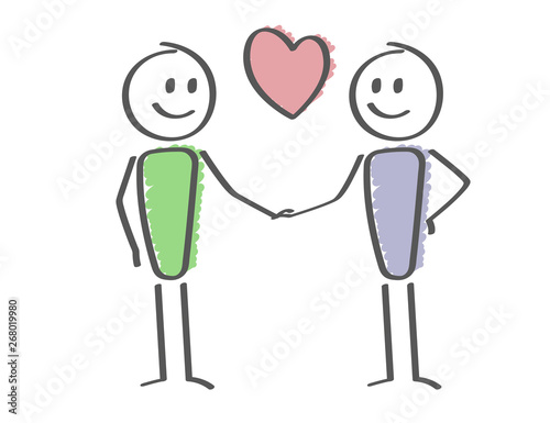 Stick Figure - love - men holding hands hearts