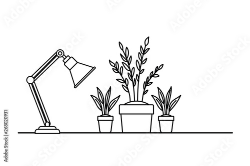 silhouette of houseplant with lamp in white background