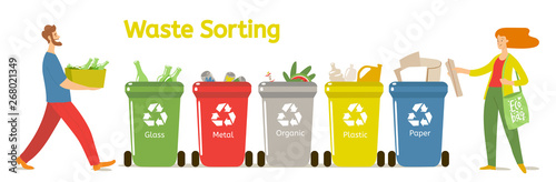 Waste sorting vector illustration with two people 