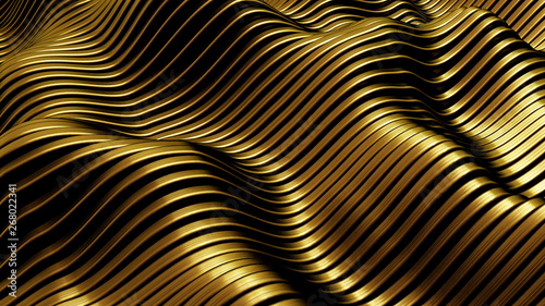 Gold background with lines. 3d illustration, 3d rendering.