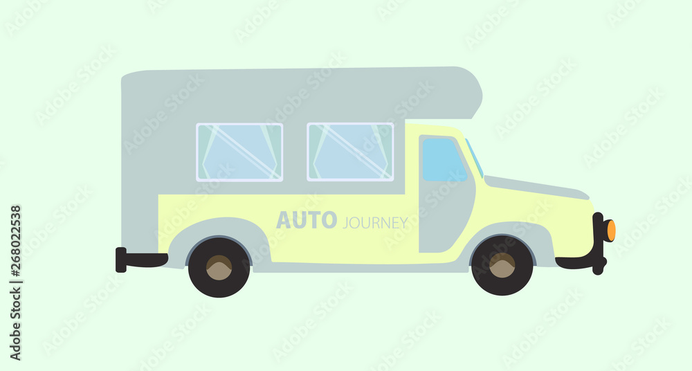 Cartoon van. Flat style. Simple truck. Tourism concept. Auto journey. Outdoor Holidays. Banner. Our Adventures. Summer Travels. Vector illustration. Travel by car concept. Cartoon van. Flat style. Simple truck. Tourism concept. Auto journey. Outdoor Holidays. Banner. Our Adventures. Summer Travels. Vector illustration. Travel by car concept.