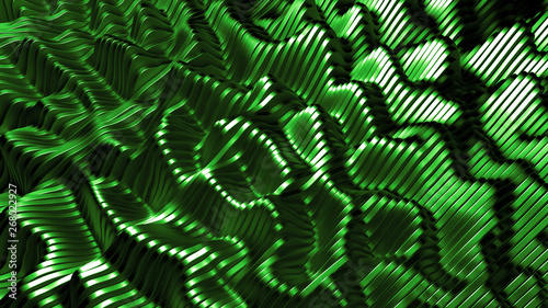 Green background with lines. 3d illustration, 3d rendering.