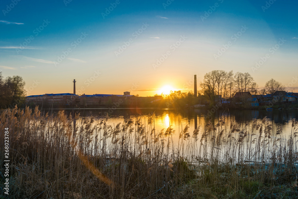 Beautiful sunset on Lake Knazal in the city of Yuzha, Ivanovo region. Beautiful sunset on Lake Knazal in the city of Yuzha, Ivanovo region.