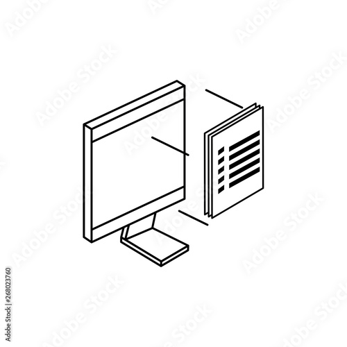 desktop computer with documents paper