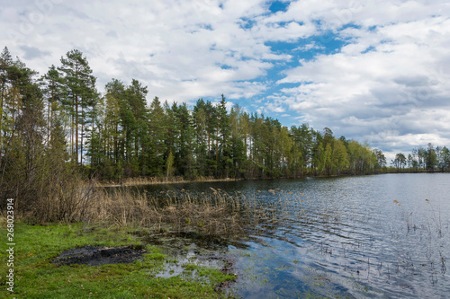 Beautiful spring landscape on the Ponkhar lake, Ivanovo region.