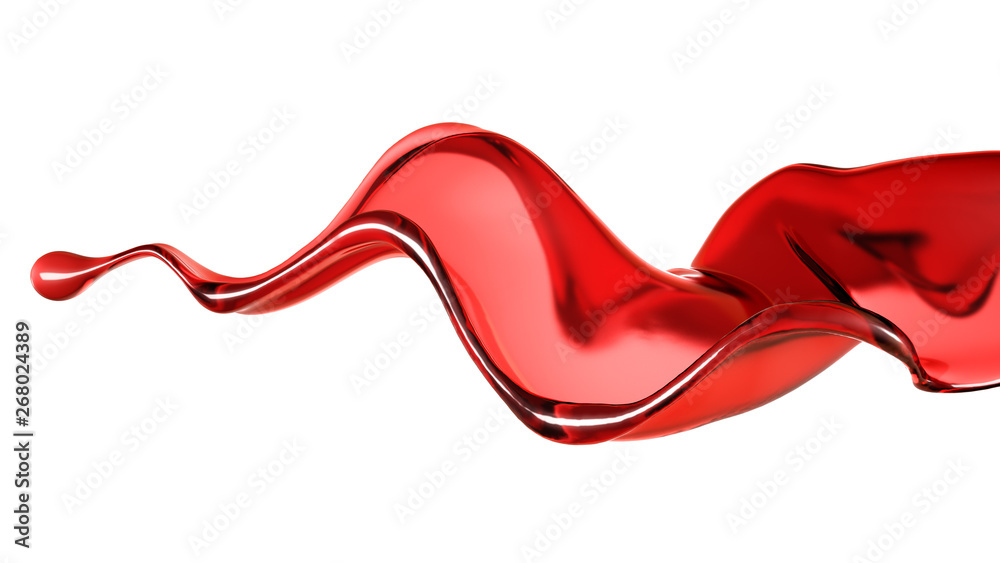 A splash of a transparent red liquid on a white background. 3d illustration, 3d rendering. A splash of a transparent red liquid on a white background. 3d illustration, 3d rendering.