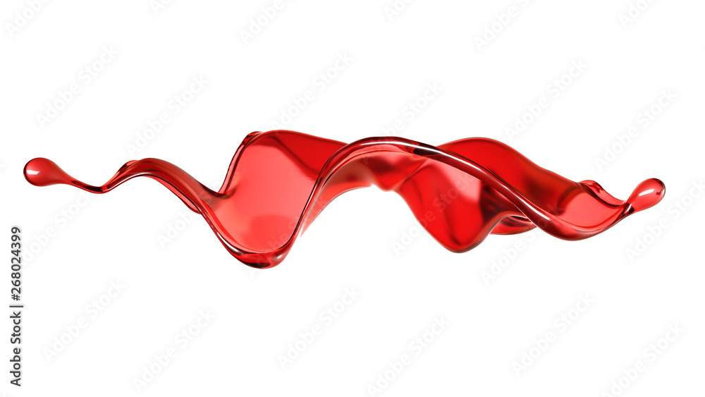 A splash of a transparent red liquid on a white background. 3d illustration, 3d rendering. A splash of a transparent red liquid on a white background. 3d illustration, 3d rendering.