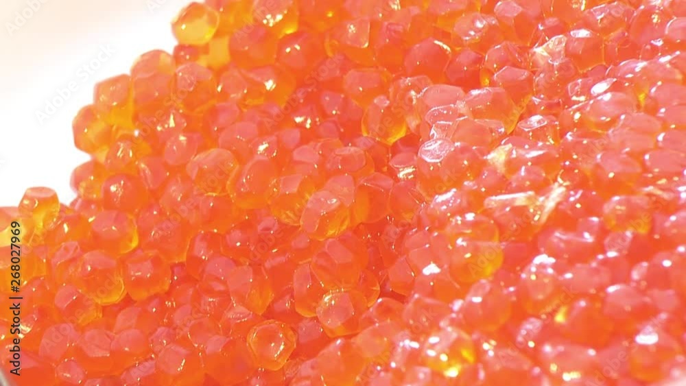 Granular salted caviar Pacific wild red fish as food background.