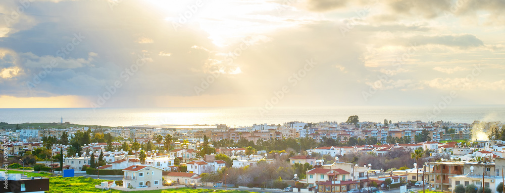 Paphos cityscape panorama sunbeam