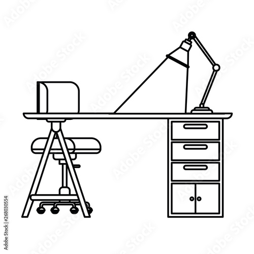 silhouette of office desk with chair icon