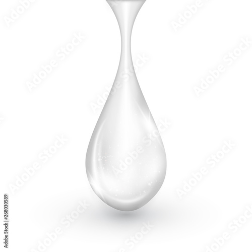 Milk, dairy product white oozing drop or cream beauty product isolated on white. Vector realistic decorative drawing for ads posters, labels. Shiny liquid close up icon, skin care 3d essence symbol.