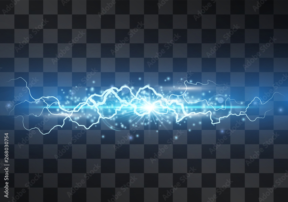 Lightning vector light effect. Decorative neon blue glowing