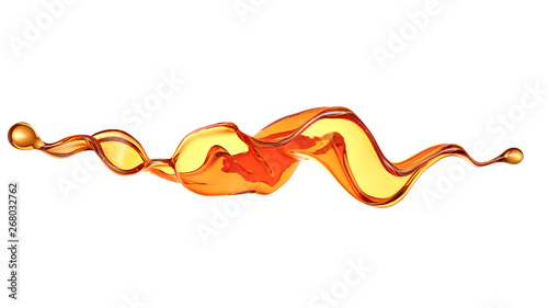Splash of a transparent orange liquid on a white background. 3d illustration, 3d rendering.