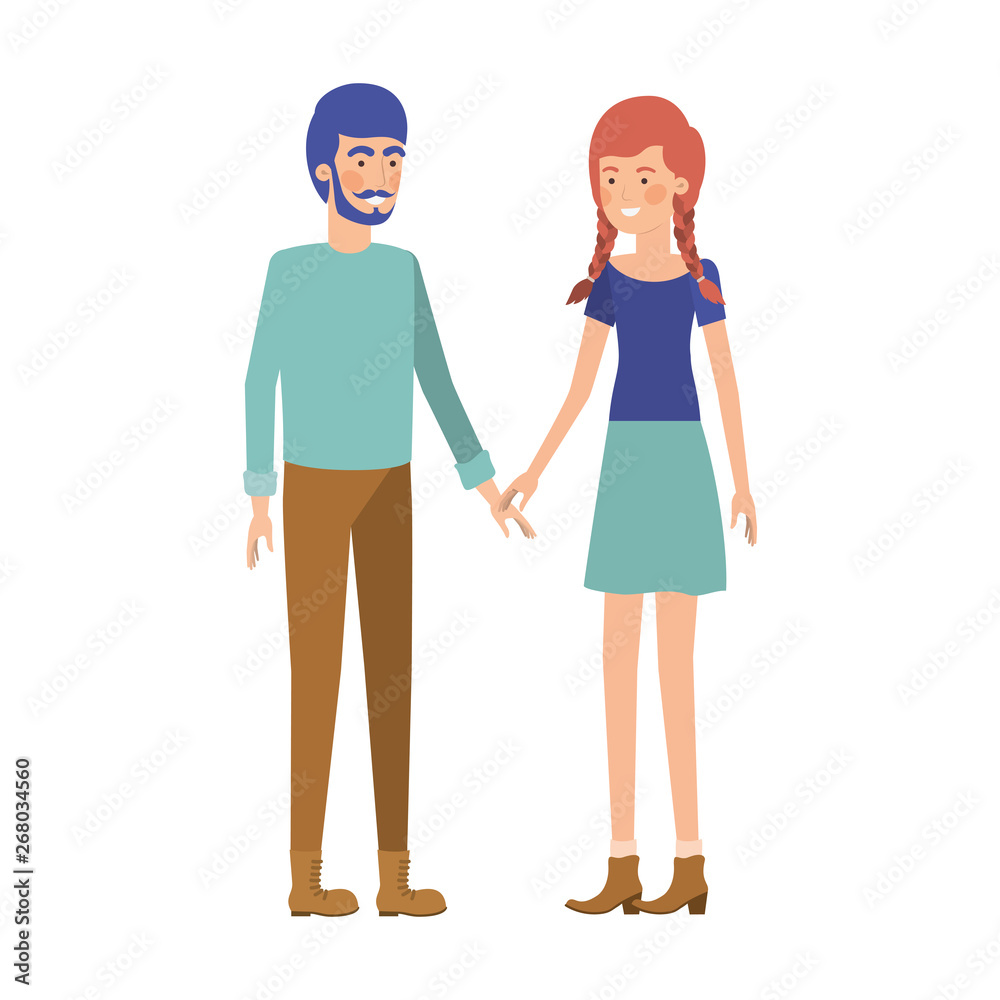 young couple in white background avatar character