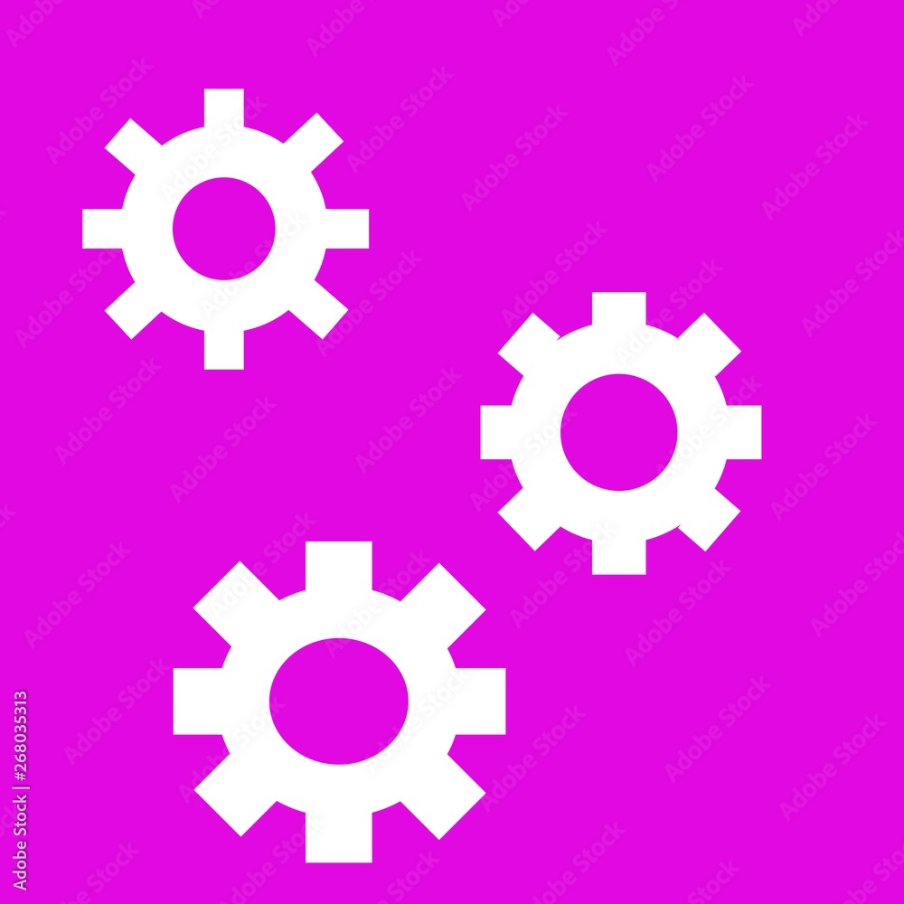 Bright neon purple background with graphic design of gears in white Bright neon purple background with graphic design of gears in white