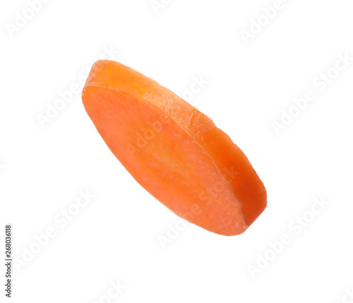 Cut fresh ripe carrot on white background