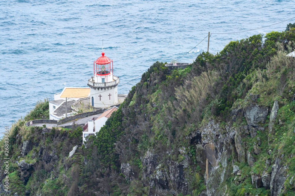 Historic lighthouse on the northeast coast of the island in the Azores.