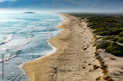 Fototapeta Naklejka Na Ścianę i Meble -  Ten mile long Patara Beach, aerial, Antalya, Turkey