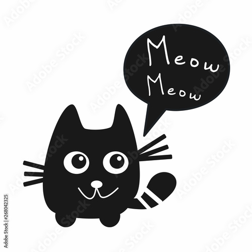 Funny black cat silhouette with speech bubble