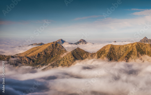 Mountains with Inversion at Sunset as seen From Rysy Peak in High Tatras, Slovakia