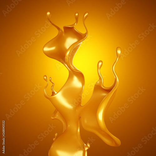 Bright yellow background with a splash of caramel. 3d illustration  3d rendering.