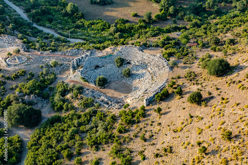 Aerial view of the amphitheater in the ancient city of Kaunos, Dalyan, Mugla, Turkey photo