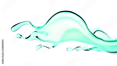 A splash of green transparent liquid. 3d illustration  3d rendering.